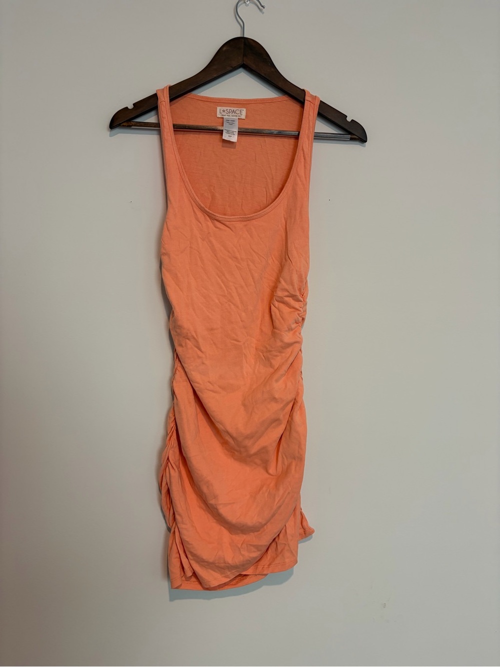 L Space Wildwood Dress S Tangy Orange Ruched Cotton Mini Resort $110